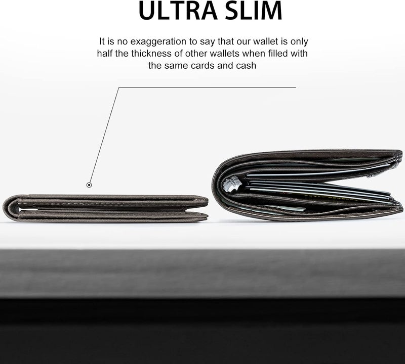 GSOIAX Slim Wallet for Men RFID Blocking Bifold Wallet Carbon Fiber Front Pocket Wallet with 11 Card Holder Minimalist Mens Wallet with Gift Box(Leather Grey) - Image 2